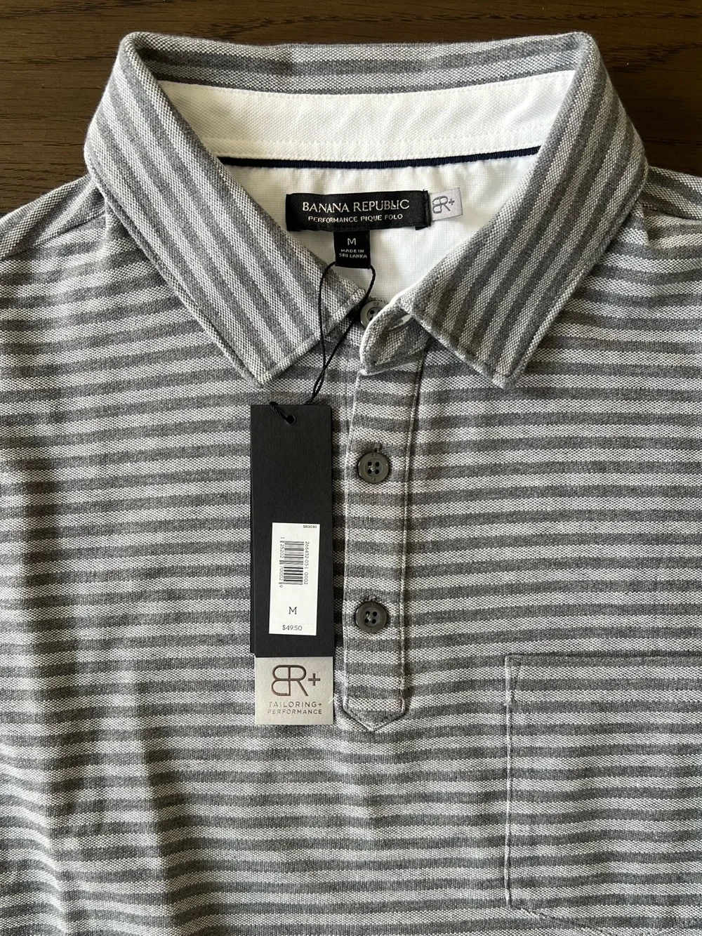 Banana Republic Performance Piqué Polo NWT Men’s Medium Gray Striped Shirt